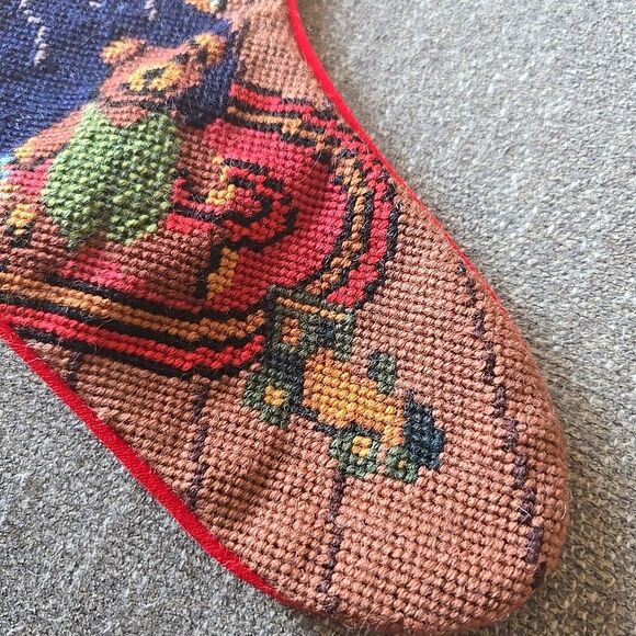 VTG IMPERIAL ELEGANCE Needlepoint Christmas Stocking Santa Saint Nick Fireplace - Picture 5 of 8
